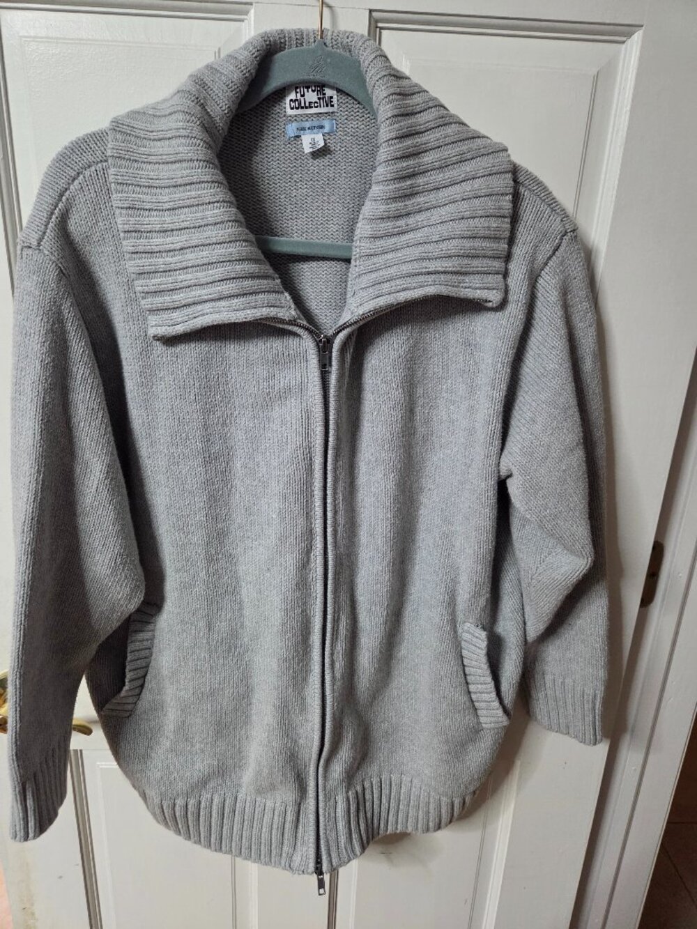 Size 1X - Future Collective Reese Blutstein Gray Knit Zip Cardigan Sweater
